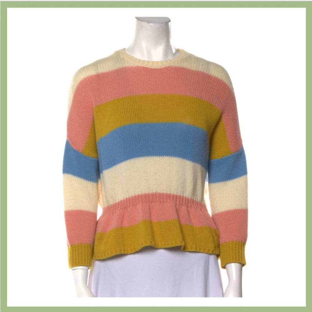 RED VALENTINO Virgin Wool Cropped Striped Sweater (XS)
